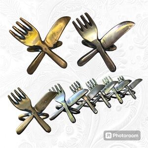 VTG 6 Brass & Silver Plated Knife Fork Napkin Rings Handmade for Pier 1 Imports